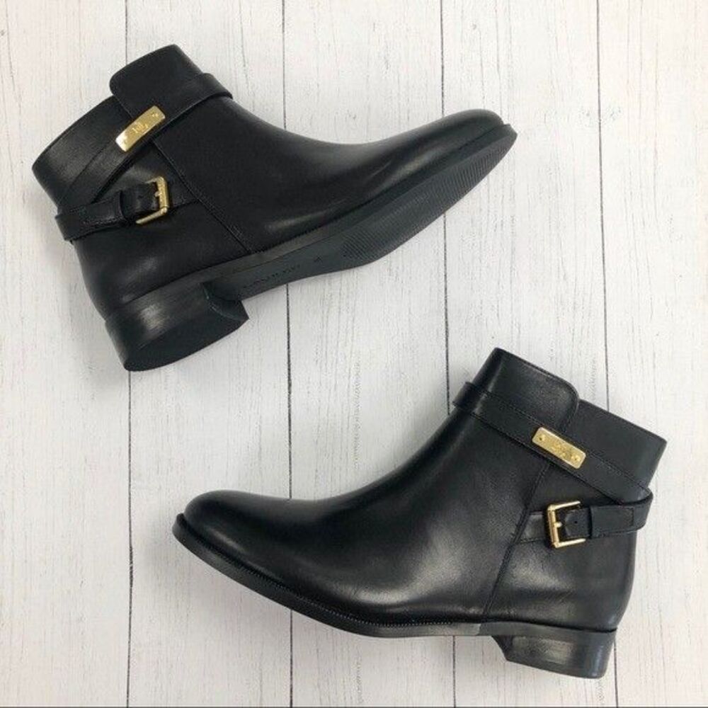 Lauren Ralph Lauren Ankle Boots Women's Size 7 Black Leather Borgia Buckle